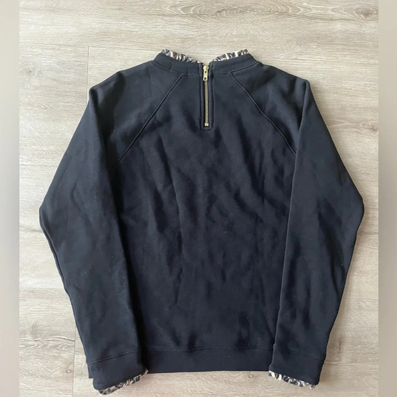 J. Crew Cheetah Print Woven Ruffle neck Pullover Black Sweatshirt Size Small - Picture 6 of 8